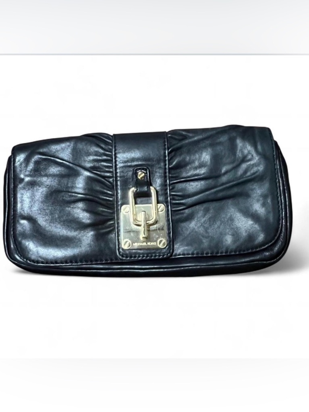 Michael Kors Black Leather Clutch Bag with Gold Hardware Y2K Quiet Luxury